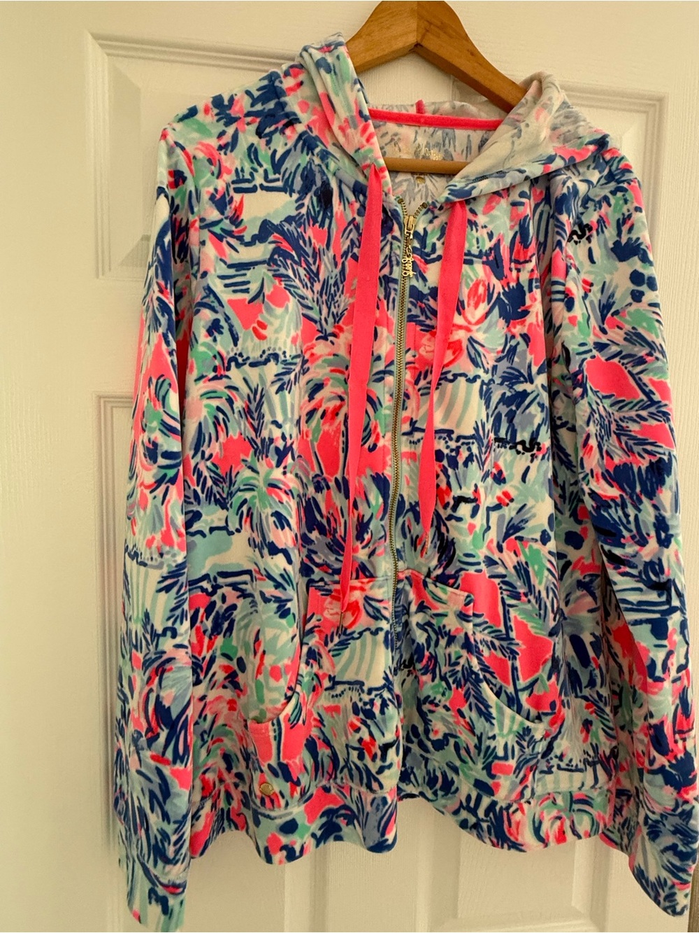 Lilly Pulitzer Multicolor Tropical Print Zip Hoodie - Coral, Navy, Mint, White